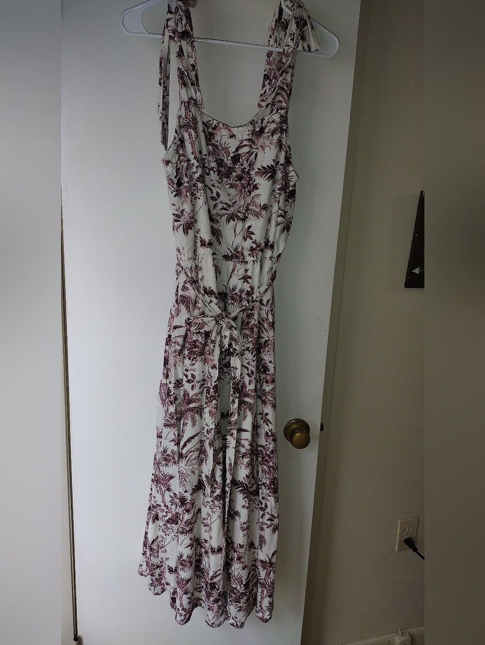 LC Lauren Conrad Cream Maxi Dress with Maroon Floral Print